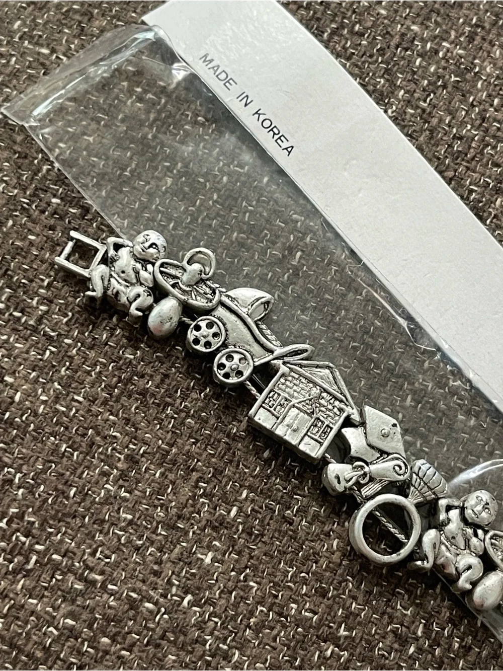 Vintage Milestones Carriage to Marriage Silver Pewter Tone Bracelet Graduation